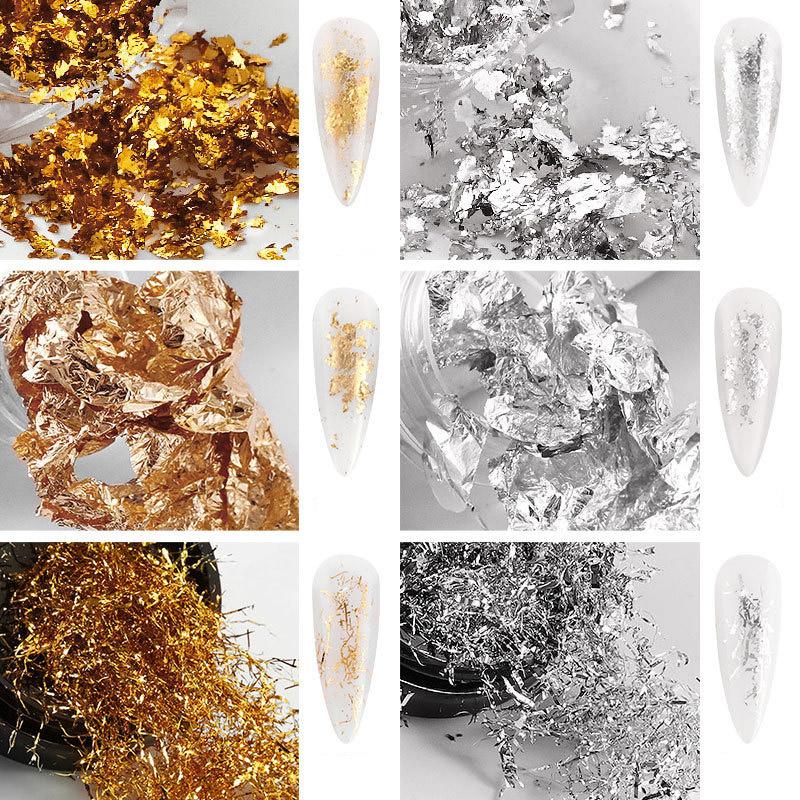 1 PC Sparkly Foil Nails Sequins Irregular Aluminum Gold Design Set Nail Glitter Flakes Gel DIY Manicure Accessories