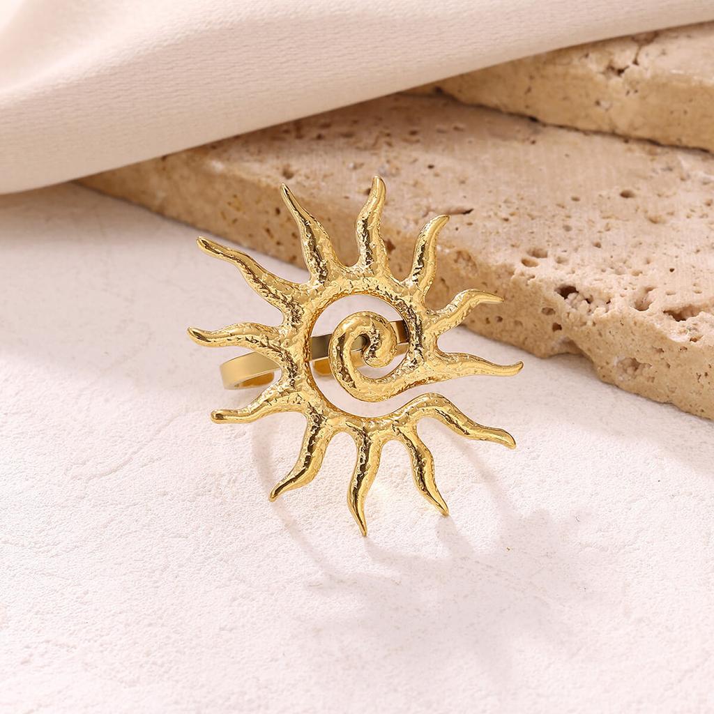 Sun Punk Anillos For Women Multilayer Broad Surface Opening Rings For Women Gold Color Stainless Steel Geometry New Ring Jewelry