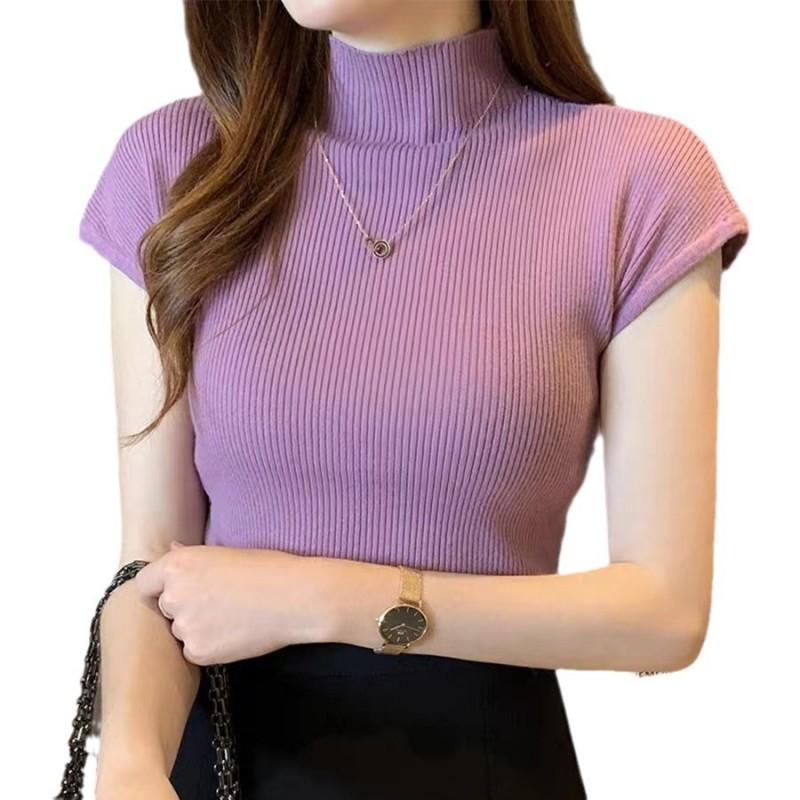 Womens Slim Fit Half Turtleneck Sleeveless Knit Top Lightweight Chiffon-Feel Sweater Vest Early