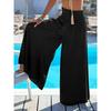 Spring Summer Solid Color High Waisted Ice Silk Trousers Casual Versatile Elastic Pocket Wide Leg Pant