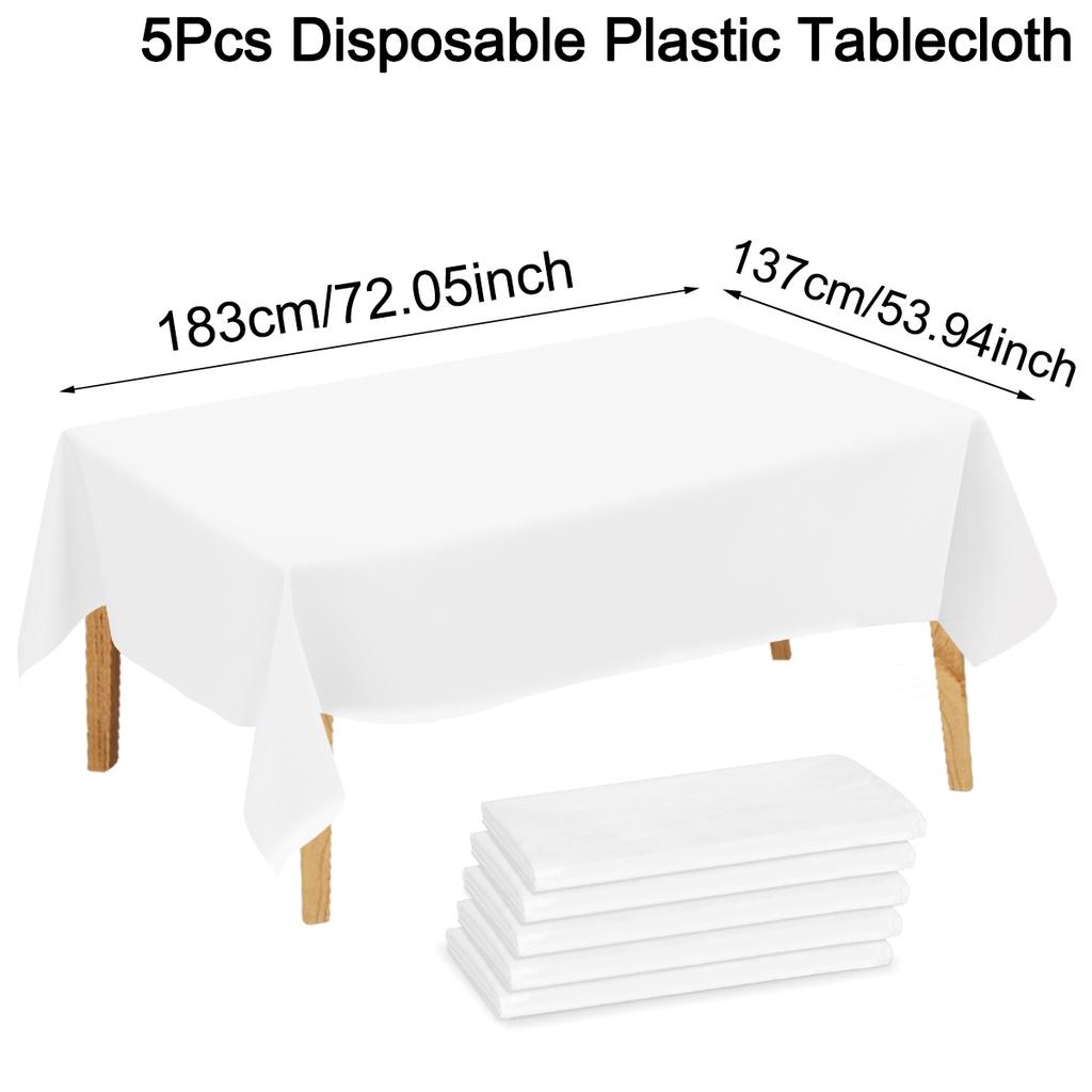 183 137cm durchgefärbt Weiß Tischdecke Einweg-Plastik-Tischabdeckungen für Geburtstagsfeier Hochzeitsdekoration Esstisch-Dekoration zu Hause