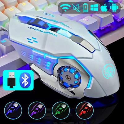 Mouse ricaricabile wireless Bluetooth 2.4G con retroilluminazione RGB, mouse meccanico per e-sport, silenzioso, per ufficio, per computer, laptop, tablet, PC, mouse da gioco per giocatori
