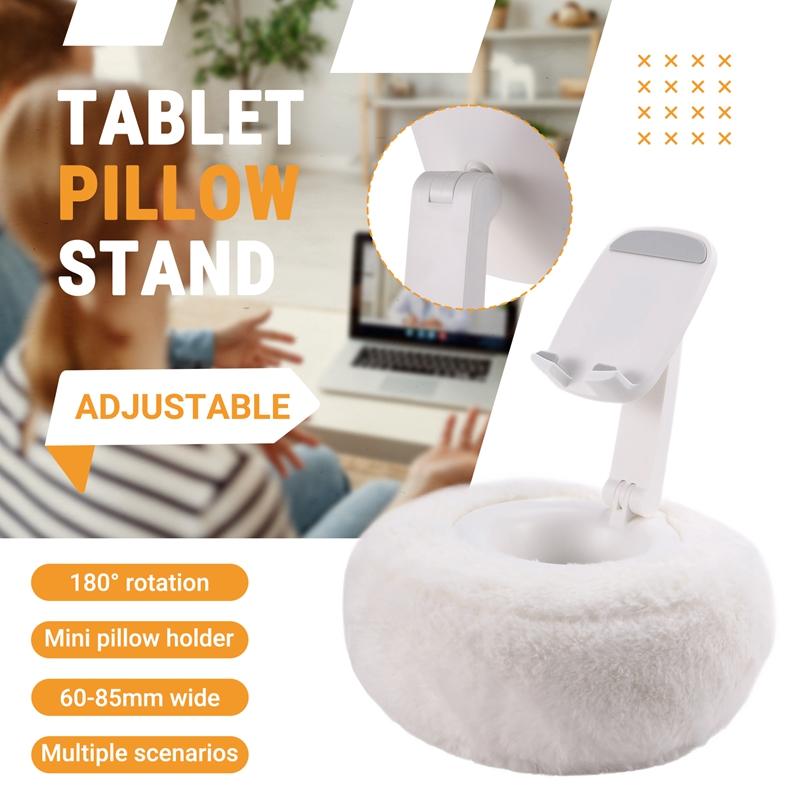 

ABKW-Adjustable For Kindle Pillow Stand Reading Support With Fuzzy Bowl 360° Phone Holder For Bed білий