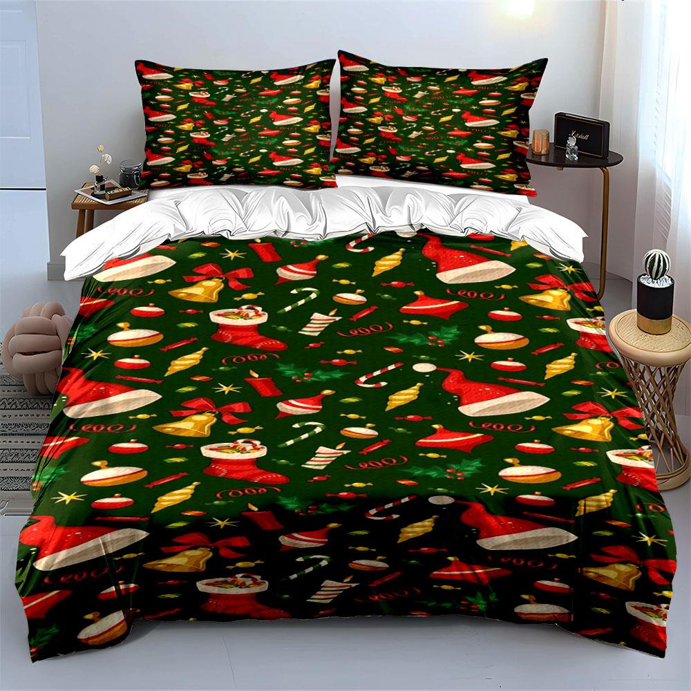 Christmas Hat and Decor Set Bedding Duvet Cover Set Duvet Cover Pillowcases  (1*Duvet Cover 2*Pillowcases, without duvet insert)