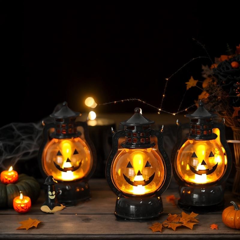 LED Warm Light Halloweens Pumpkin Lantern Safe Plastic Materials Easy Assembly Portable Decoration for Home School Event