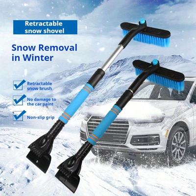 3-In-1 Car Snow Scraper with Broom, 360° Rotating Ice Broom, Detachable Snow Shovel, Extendable Snow Brush, Foam Handle, for Car, Truck