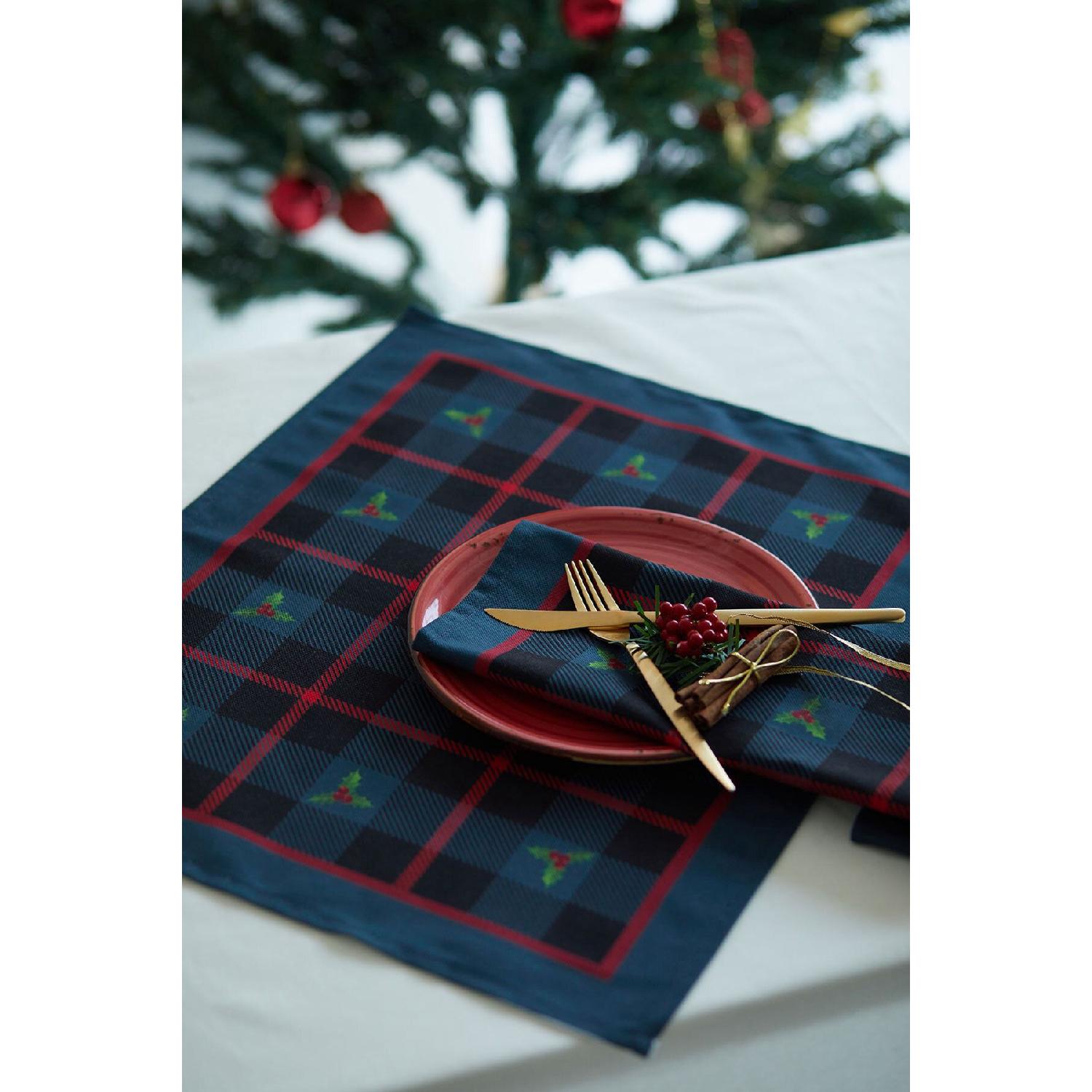 

Set Of 2 Navy Blue Checkered New Year s Placemats 35 x 50 Темно-синій