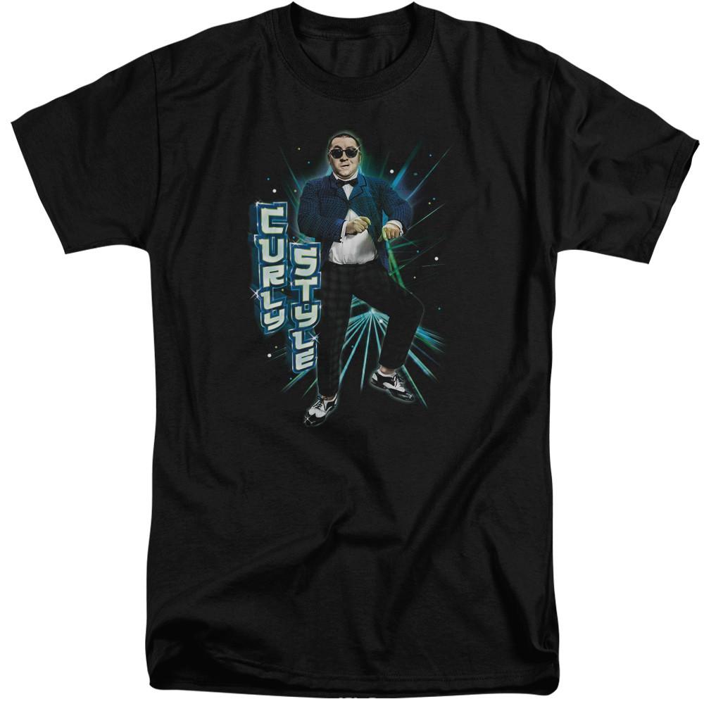 Three Stooges Tall T-Shirt Curly Style Black Tee Unisex T-Shirt S