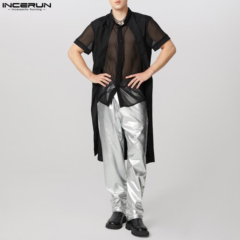 

INCERUN Мужские футболки с коротким рукавом, многослойные, пэчворк, сетчатые, прозрачные, асимметричные, повседневные 2XL