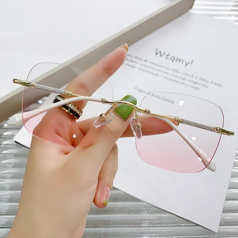 Womens Blue Light Blocking Eyeglasses Large Glasses Frame Slimming Flat Lens Glasses Frame Blush Eyeglasses Fashionable Optical Prescription Lenses