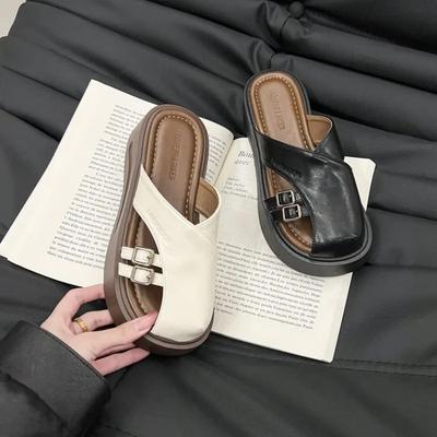 Zomer Koreaanse Baotou Halve Slipper Vrouwelijk 2025 Temperament Antislip Schoenen Ronde Neus Om te Dragen All-Matching Slippers