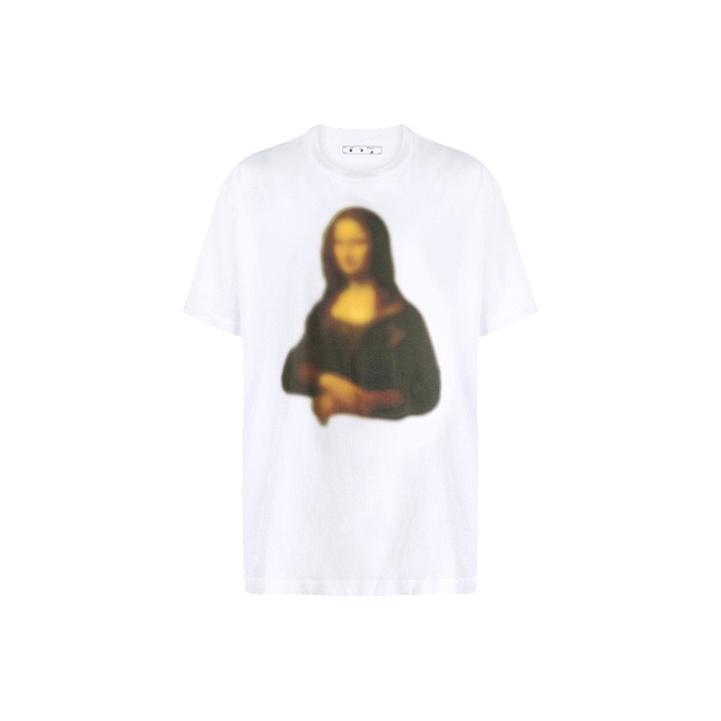 Off-White Mona Lisa Series SS21 Футболка с коротким рукавом с размытым портретным принтом Мужские топы Белые OMAA038F20FAB0140101 XS