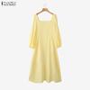 ZANZEA Women Elegant Square Collar Long Sleeve Lace Splice Hem Casual Long Dress
