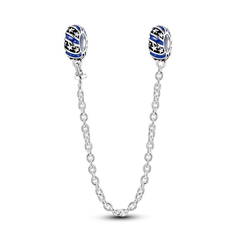 925 Silver Fashion Star Moon Safety Chain Spacer Beads Charm Beads for Original Bracelet Beautiful DIY Jewelry