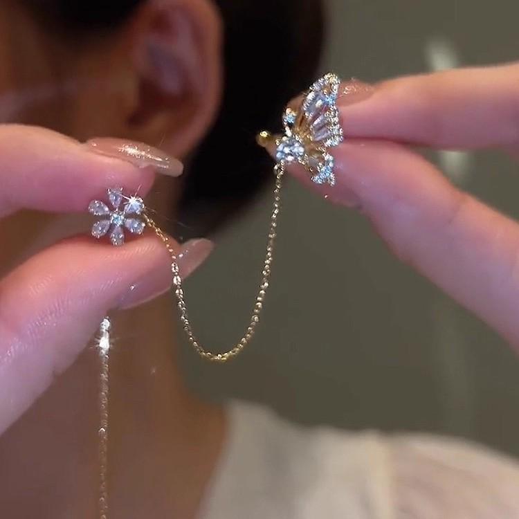 Zirconia Butterfly Flower Ear Cuff: Versatile Retro Design for Two-Way Wear