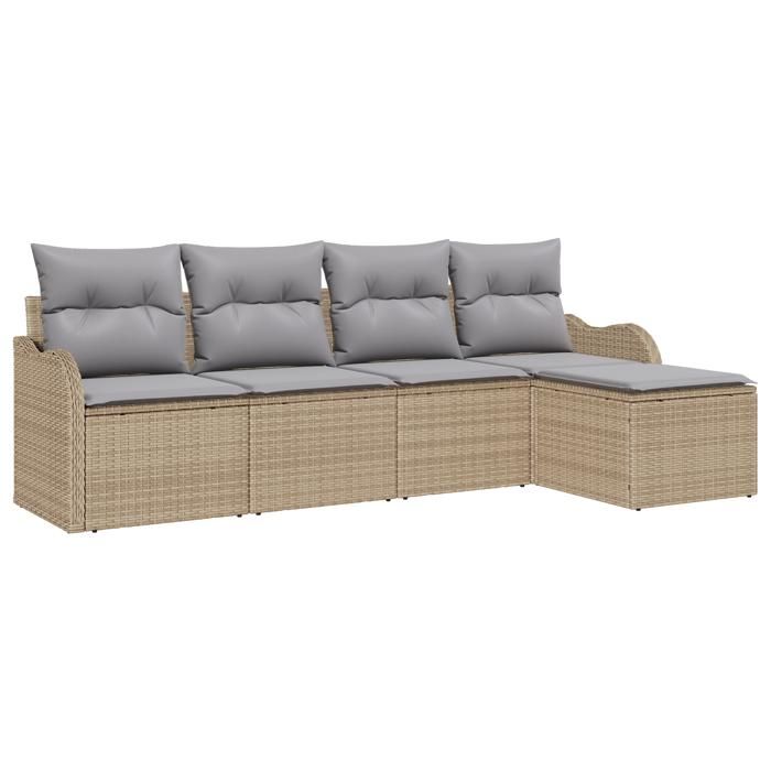 Ensemble de canapé de jardin 5 pièces avec coussins en poly rotin beige, Canapé de jardin 2 places avec coussins en poly 3345660