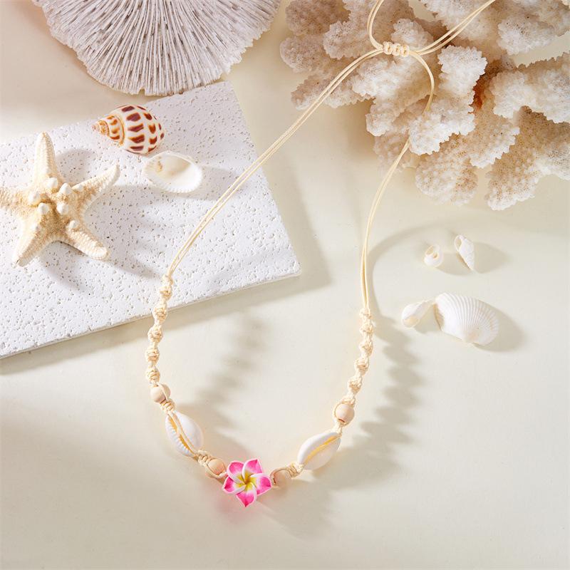 Weaving Handmade Flower Shell String Necklace for Women Girls Bohemia Shell Charm Adjustable Necklace Summer Beach Jewelry
