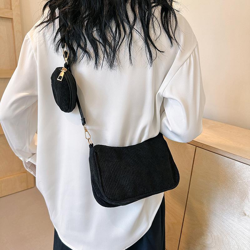 Women's bag corduroy new shoulder bag underarm bag fashion mother and child bag two-piece set messenger bag