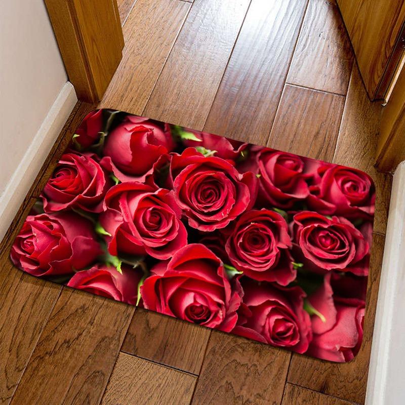 Felpudo de Entrada con Estampado de Flores de Rosa Románticas Felpudos de Bienvenida Antideslizantes para el Hogar Cocina Felpudo Lavable para el Suelo del Baño Alfombras de Balcón