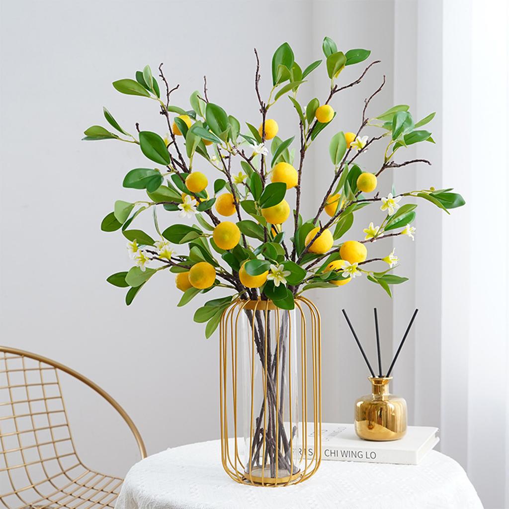 Artificial Lemon Branch Multi Heads Simulated Lemon Decor with Leaves Foam Fruits Wire Stem