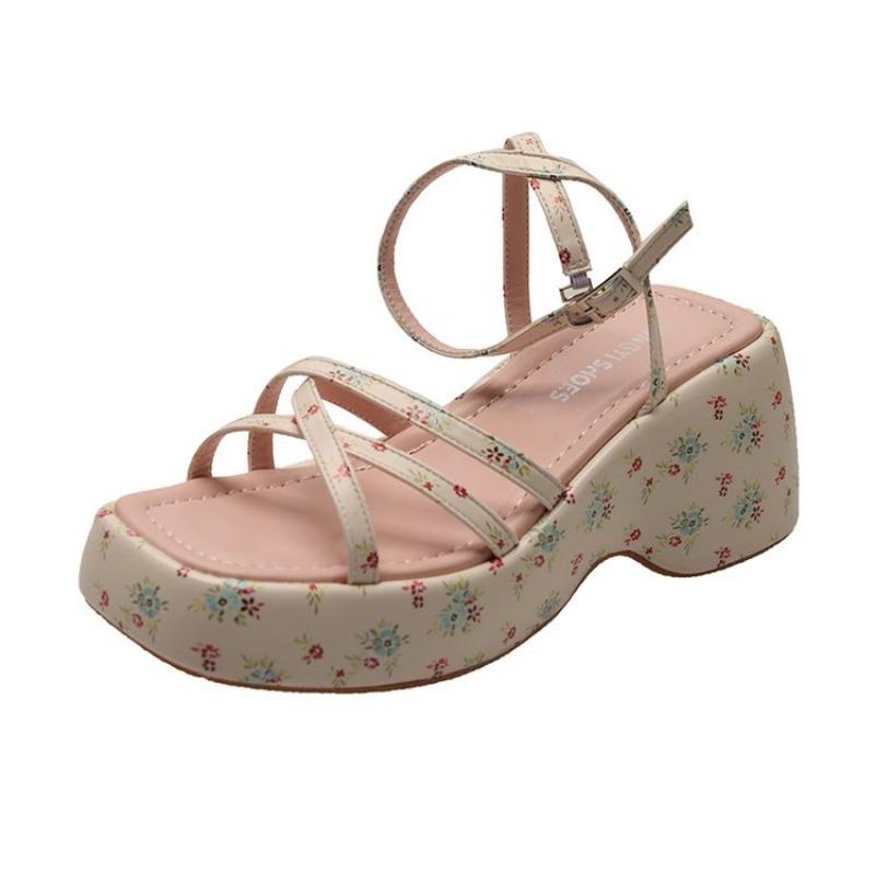 Fashion Hot Selling 2025 Summer Women Floral Platform Wedges Heel Female Sandals Fashion Narrow Band Ladies Elegant Gladiator Sandalias