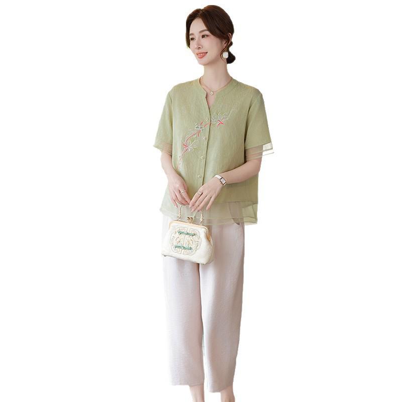 Stylish Embroidered Summer Top for Middle-Aged and Elderly Women