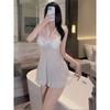 Halter Neck Strap Nightdress Sexy Hot Deep V Sleepwear Home Pure Desire Sexy Lace Sheer Nightdress For Women Sweet Top R7P2