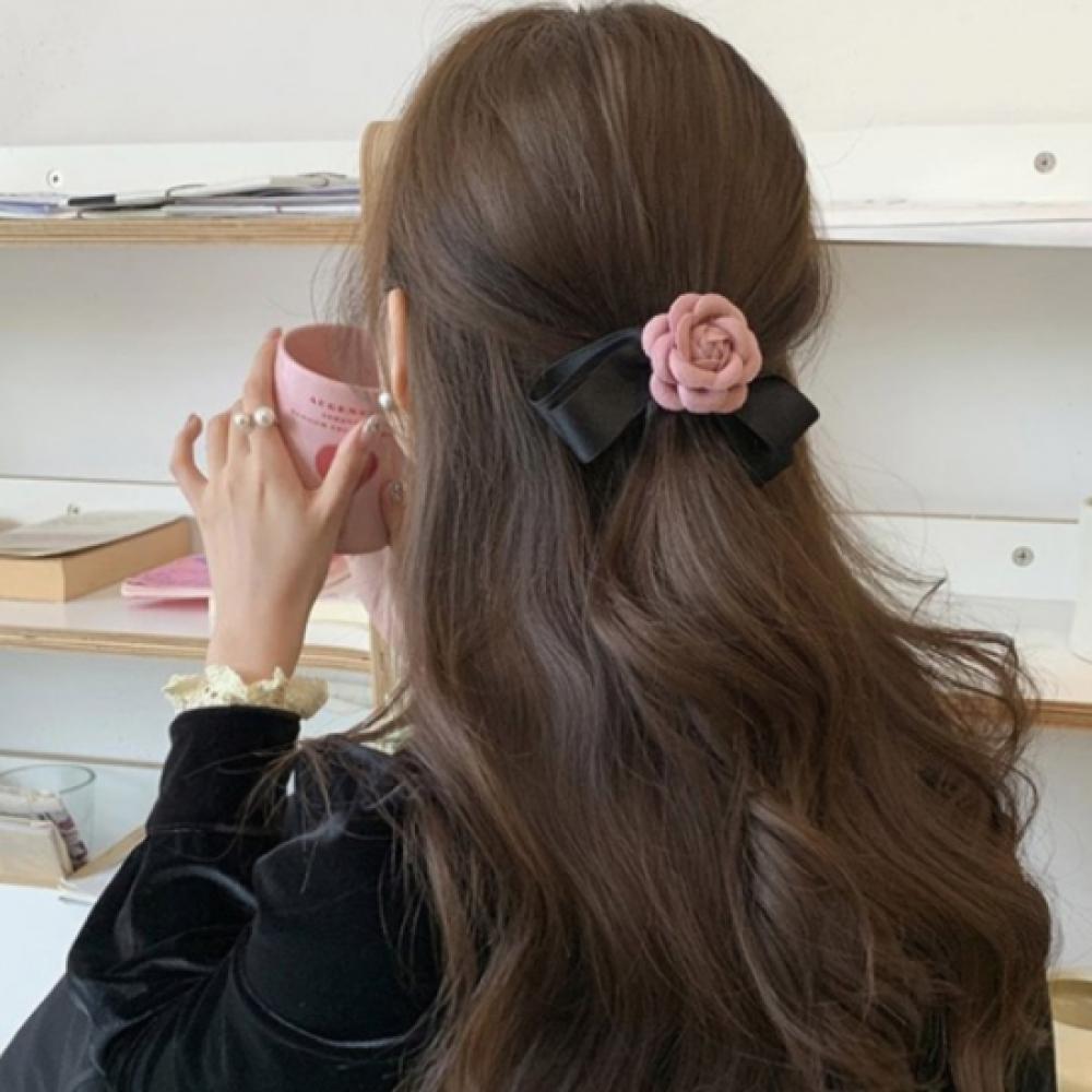 New Arrivals Open Run Camellia Flower Ribbon Hairpin