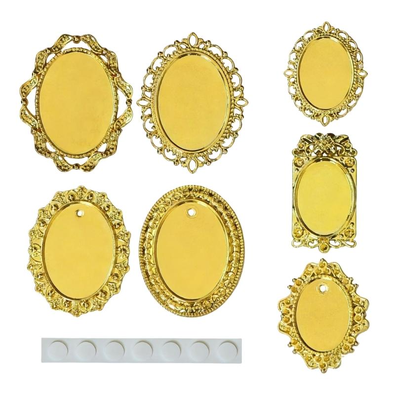 

7PCS Metal Miniature Decorative Frame Model Figure 1/12 Doll House Furniture For Kids Craft Model Project Activity золотой