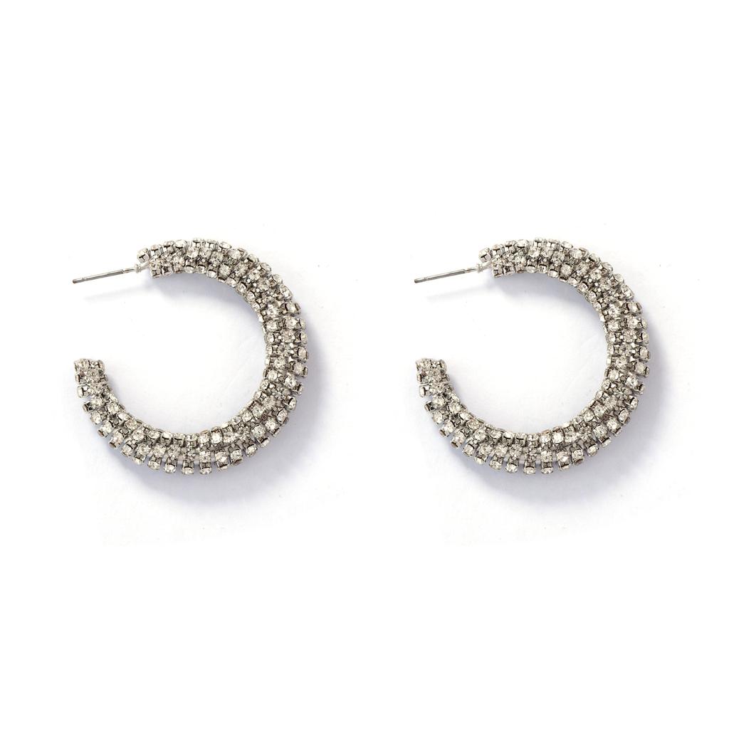 Exquisite Light Luxury High-end Temperament Geometric Full Diamond Curved C-ring Stud Earrings Versatile Super Flash Earrings Wholesale