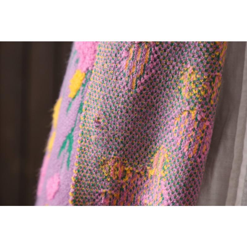 Dimanaf 2025 Květinové svetry Kardigan Podzim Ženy Potisk O-výstřih Svetry Pletení Volný Černý svetr