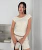 LMR Two-Way Lace Shirred Layered Short Sleeve T-Shirt Cream / Cream