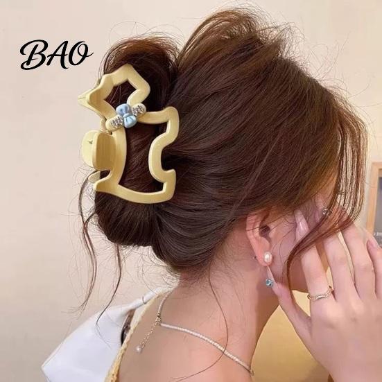 Rhinestone Hair Claw Women Shark Claw, Hollow Puppy Design Clip with Blue Bows And Rhinestones, Shower Anti-slip Teeth Back Head for Multiple Volumes