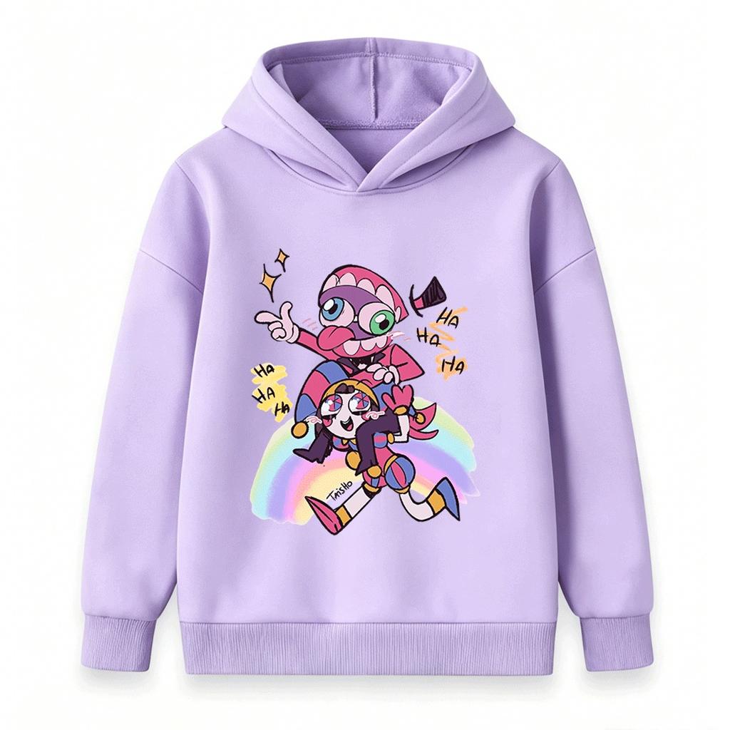 Kids Boys Girls Pullover Hoodie, Funny Cartoon Jester Characters Print Casual Warm Hooded Sweatshirt for Children