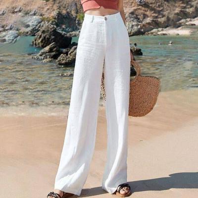 Sommer Damen Hose Baumwolle Leinen Taille Farben breite Beinhose weiblich Street Style