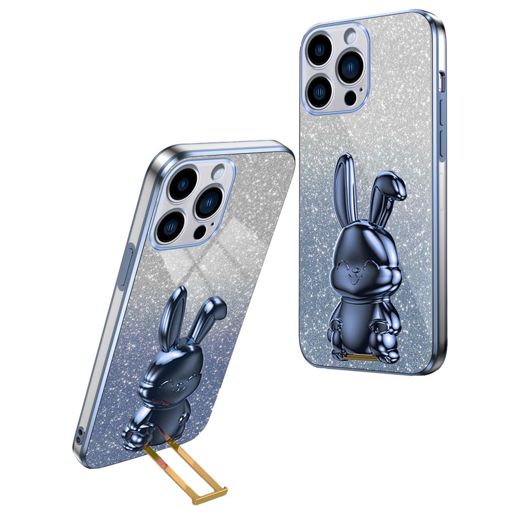 For iPhone 16 Pro Max Case Electroplating Glitter Rabbit PC+TPU Phone Cover with Kickstand