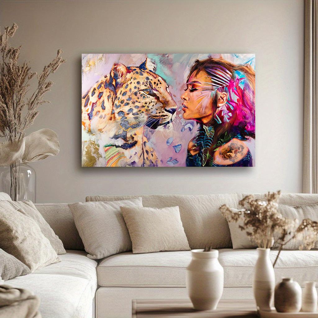 Modern Sexy Girls with Leopard Graffiti Art Canvas Painting  Wall Art Pictures Posters and Prints for Living Room Home Decor
