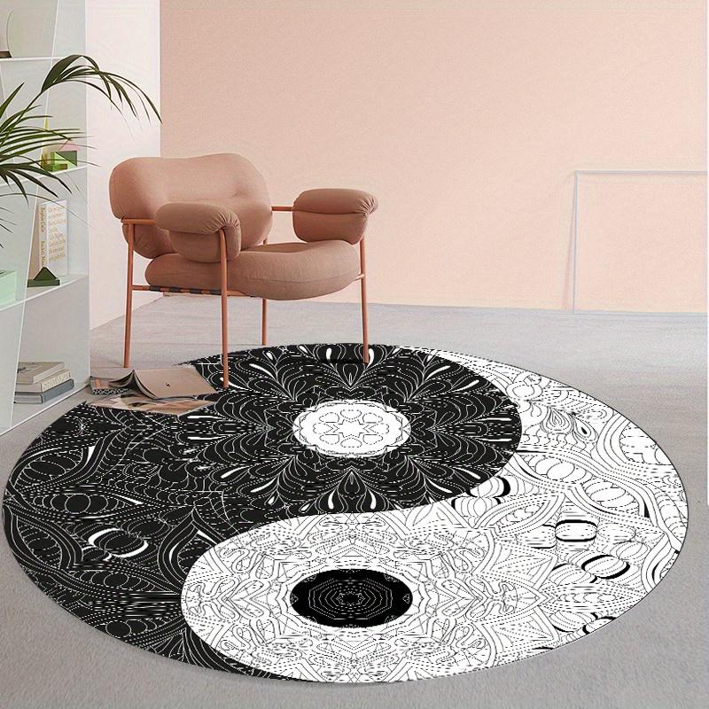 1 piece Yin Yang Bagua pattern round rug, crystal velvet fabric, suitable for living room bedroom dining room office decoration