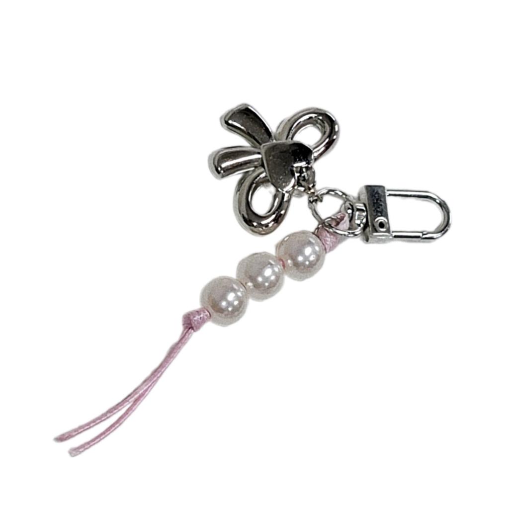 Stylish Bowknot Heart Pendant Pearl Beads Cellphone Lanyard Stylish Bag Accessory Lovely Keychain Jewelry for Girls