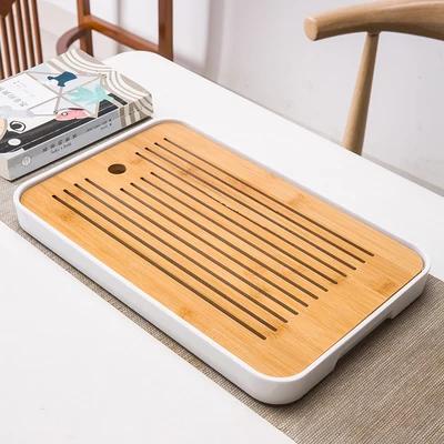 Bamboo Tea Tray Drainage Water Storage Kungfu Tea Set Living Room Coffee Table Drain Tray Storage Supplies Melamine Tea Tray