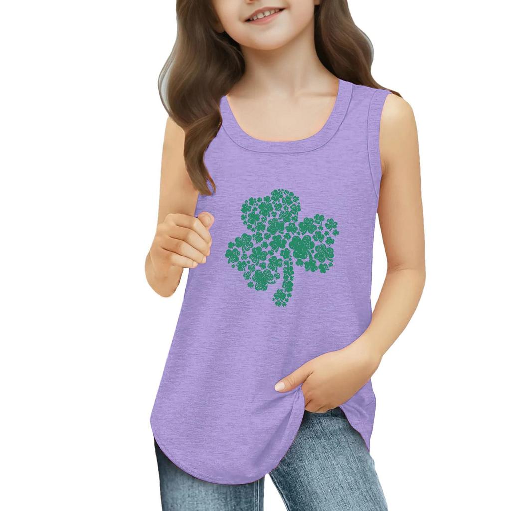 Girls  Kids Summer Crewneck Sleeveless Shirts Tank Tops St. Patrick's Day