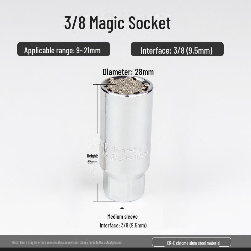 Universal Socket Wrench Set with Metric and Imperial Sockets, Chrome Vanadium Steel, 7-19mm