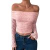 European and American Autumn New One-word Shoulder Knitted Lace Long Sleeves Slim and Thin Temperament