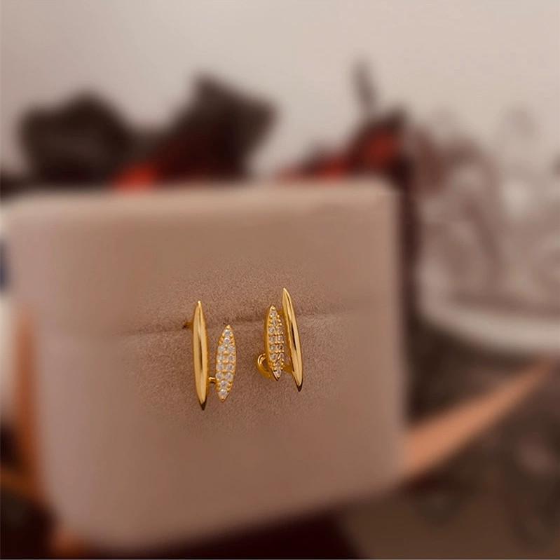14K Vergoldete Sterlingsilber Doppelreihige Geometrische Ohrstecker für Damen - Einzigartiges Design, High-End Leichter Luxus Sommerstil