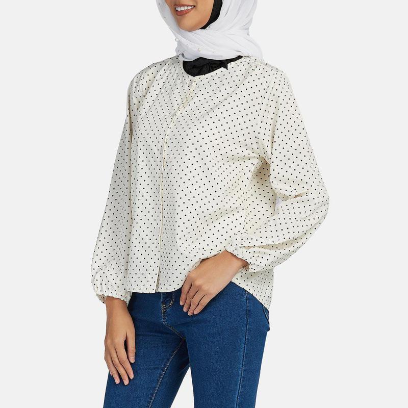 Korean Style Loose Polka Dot Chiffon Puff Sleeve Top for Women - Spring/Summer Trend.