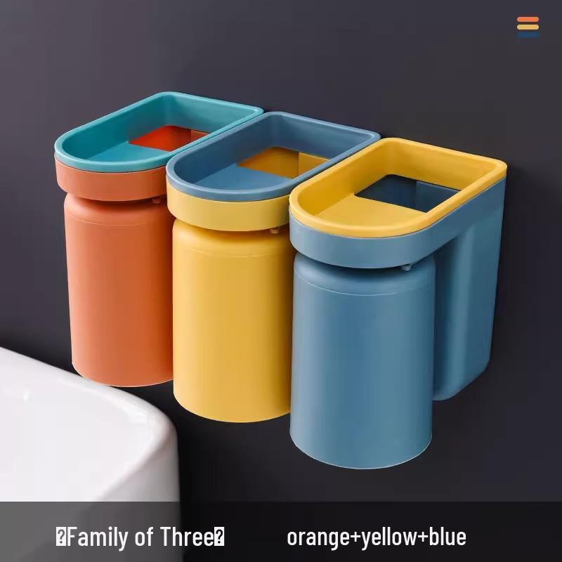 Wall-Mounted Toothbrush Holder & Cup Set - Punch-Free Bathroom Storage 