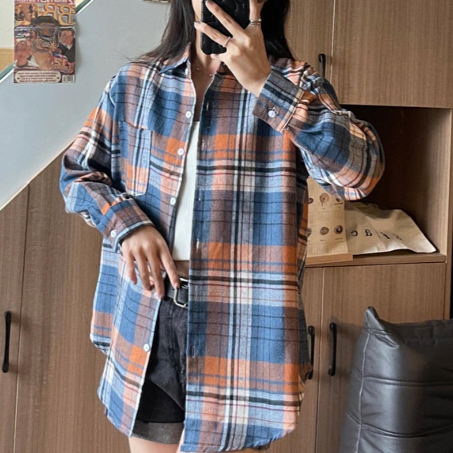 Frühling Herbst Retro Langarm Kariertes Hemd Modisches Loses Vielseitiges Freizeithemd Blusen & Hemden