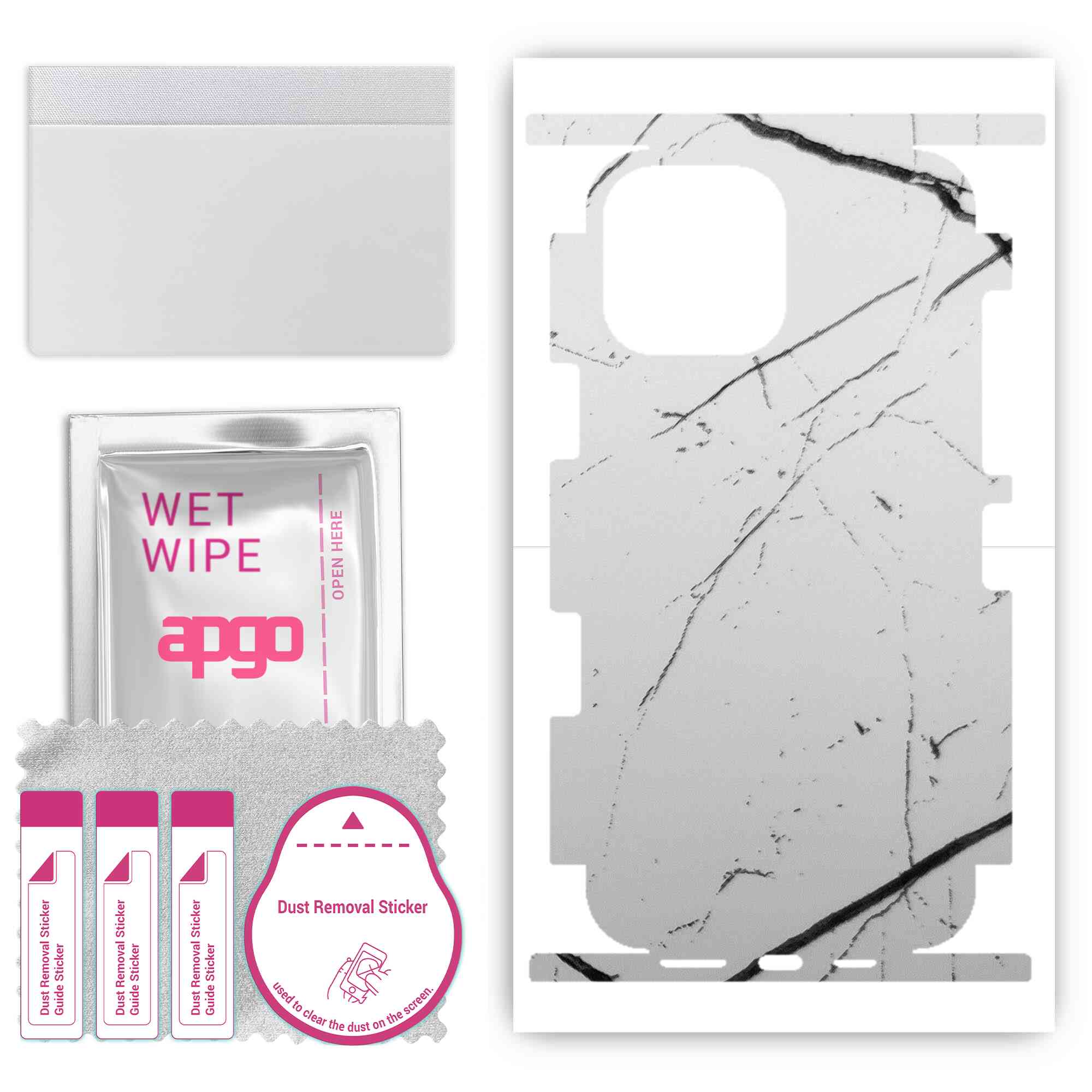 

apgo Захисна наклейка Skin для задньої та бокової сторони, сумісна з Apple iPhone 13 Pro Max, Full Wrap Film, Foil, Vinyl - Pattern White Marble
