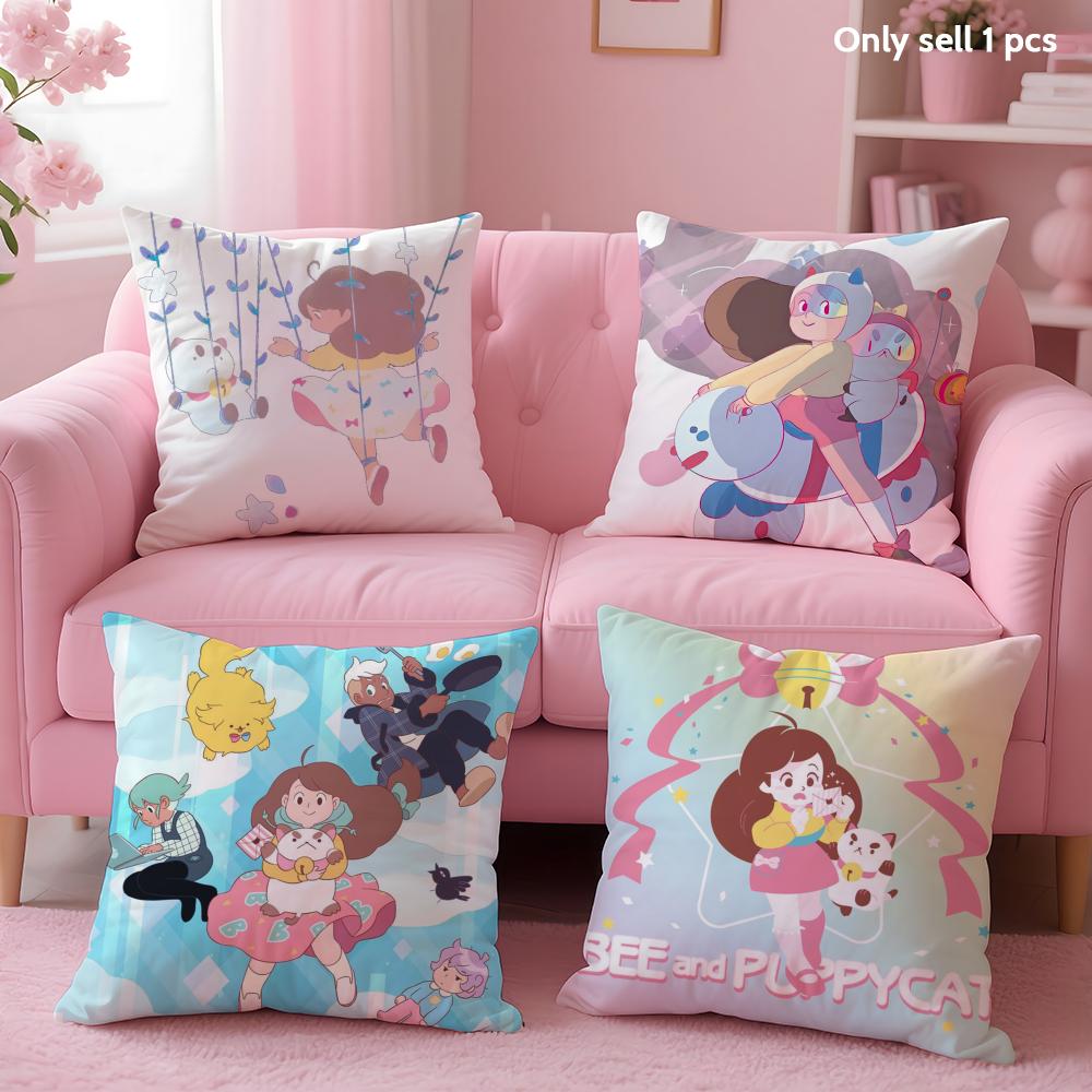 B-Bee And P-Puppycat Cushion Cover Soft Short Plush Double-Sided Printing Home Decor Machine Washable Pillow Case Gift