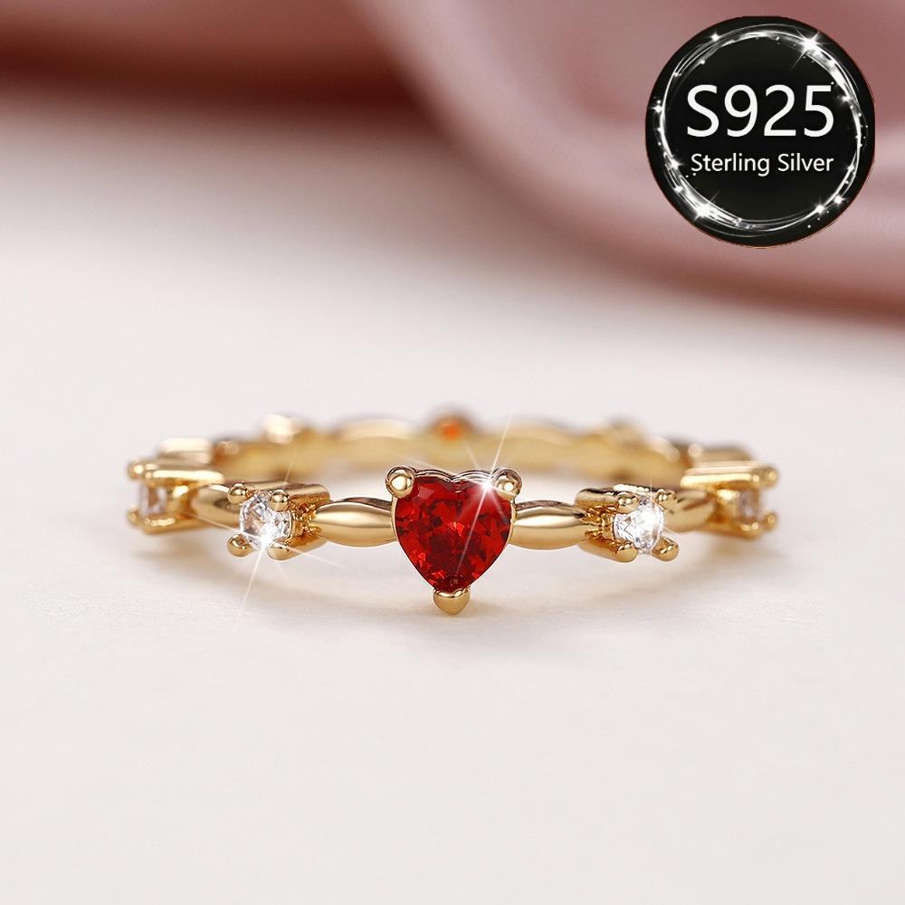 

A romantic heart-shaped simple fixed-ring with a delicate design silver-inlaid artificial zirconia luxury and simple gift ring 6 золотистый